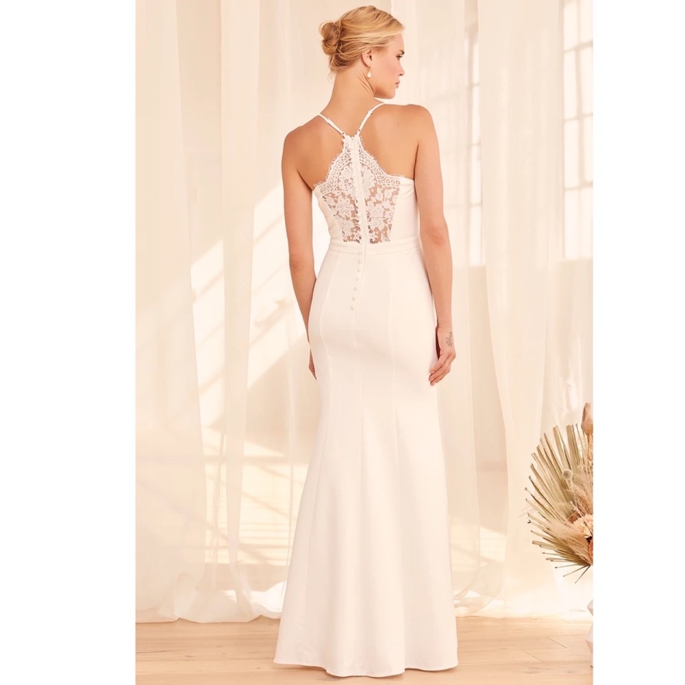 Lulus Wedding Dress - Wonders of Love White Lace Button-Back Maxi